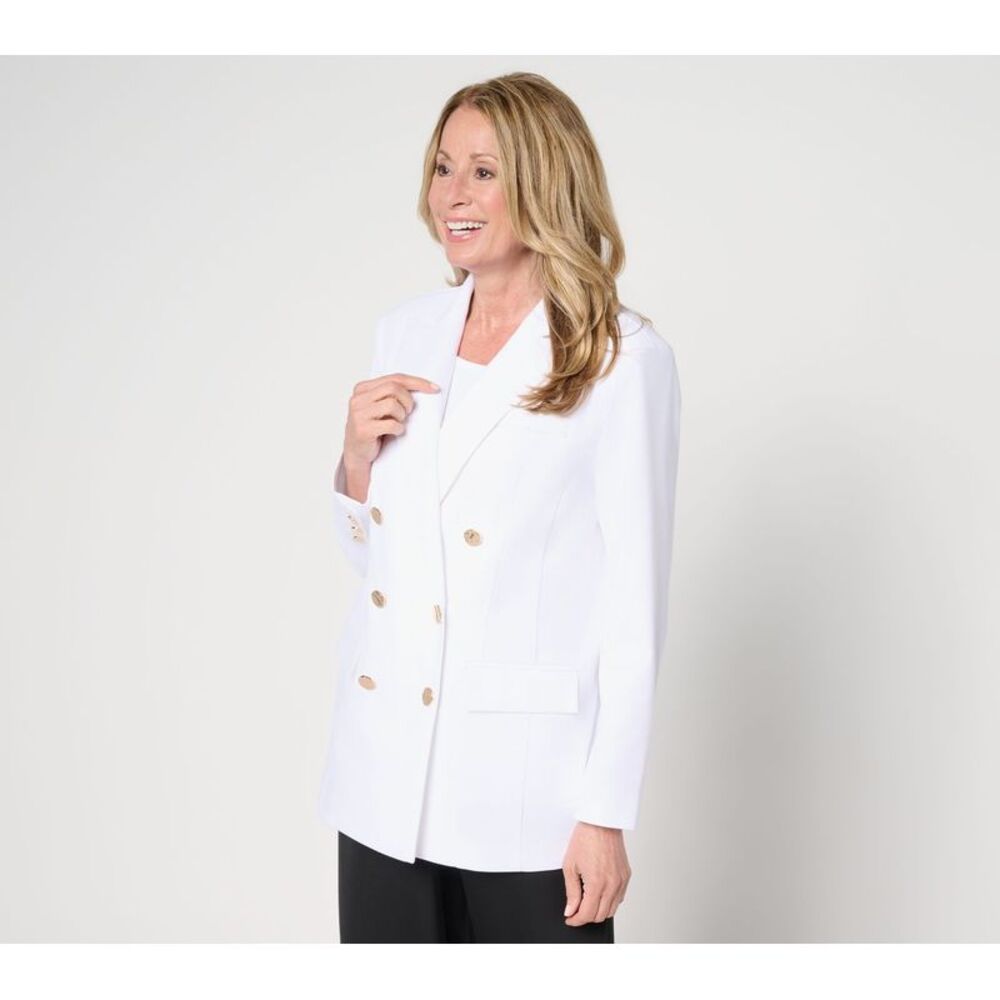 Dennis Basso Women's Top Petite PM Double Breasted Blazer Brght Wht A686960